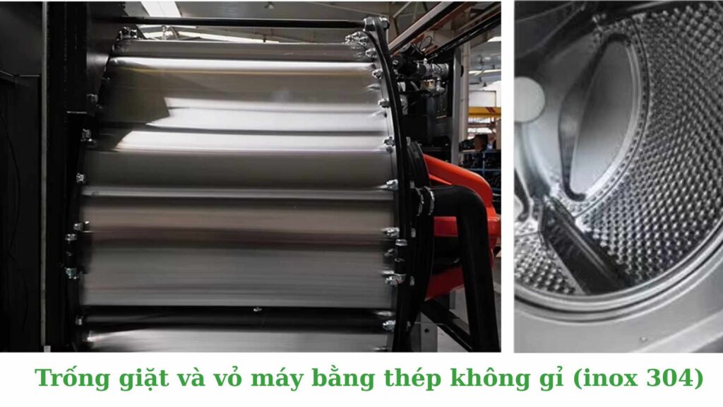 lồng giặt trong và ngoài của máy giặt bệnh viện làm từ inox 304