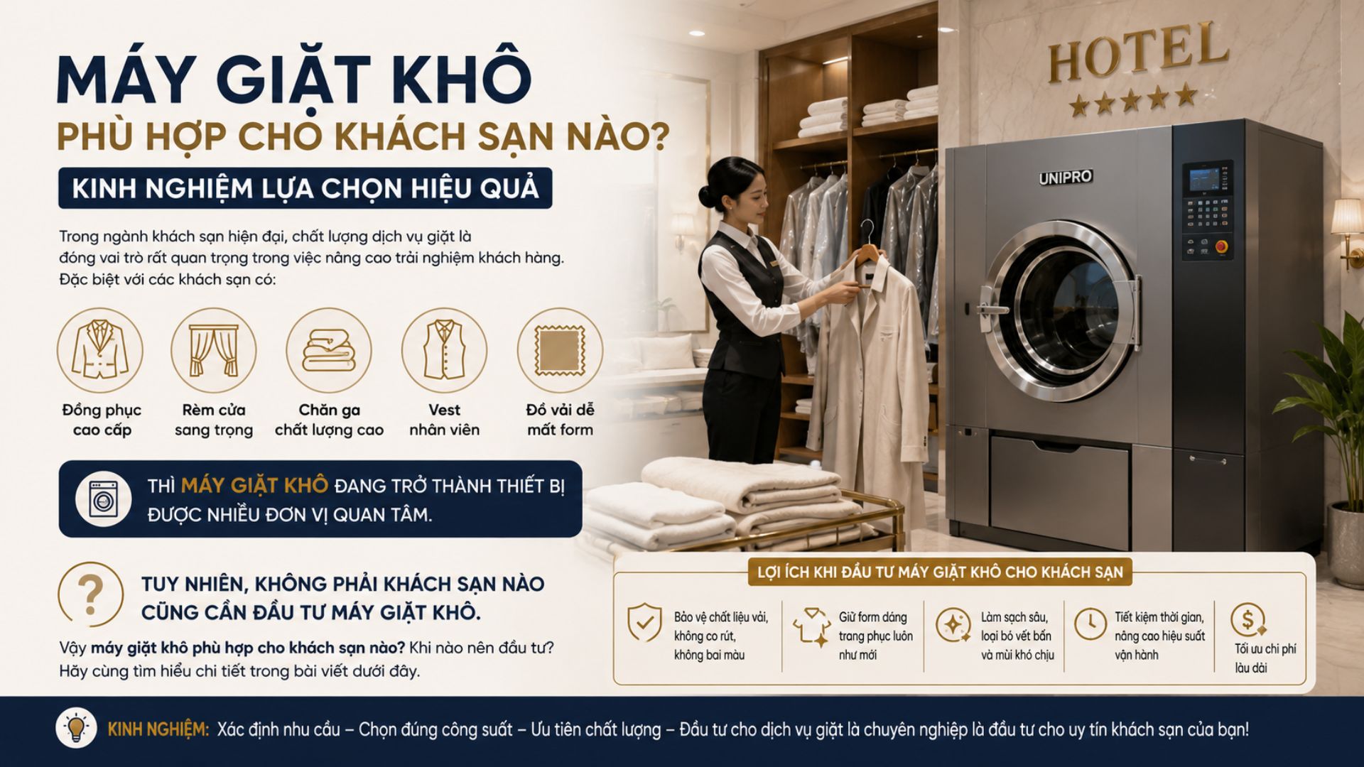 Máy Giặt Khô Phù Hợp Cho Khách Sạn Nào? Kinh Nghiệm Lựa Chọn Hiệu Quả